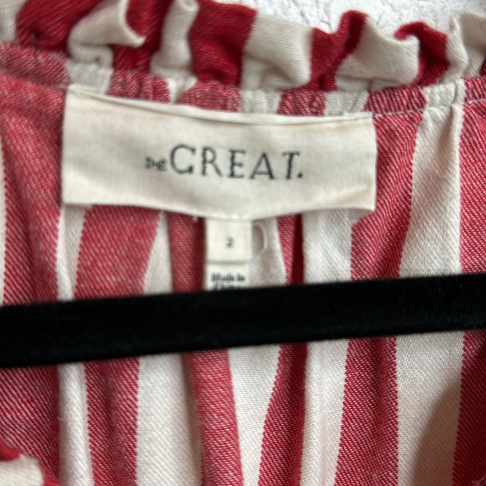 THE GREAT. Red and White Striped Button-Front Blouse - Picture 5 of 7